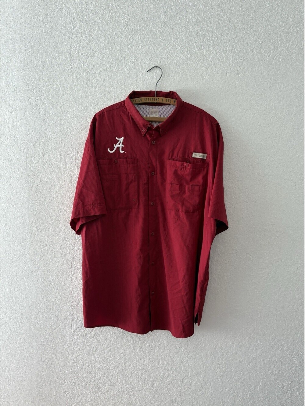 Alabama Crimson Tide Columbia PFG Shirt Mens 2XL Short Sleeve Red Button Up